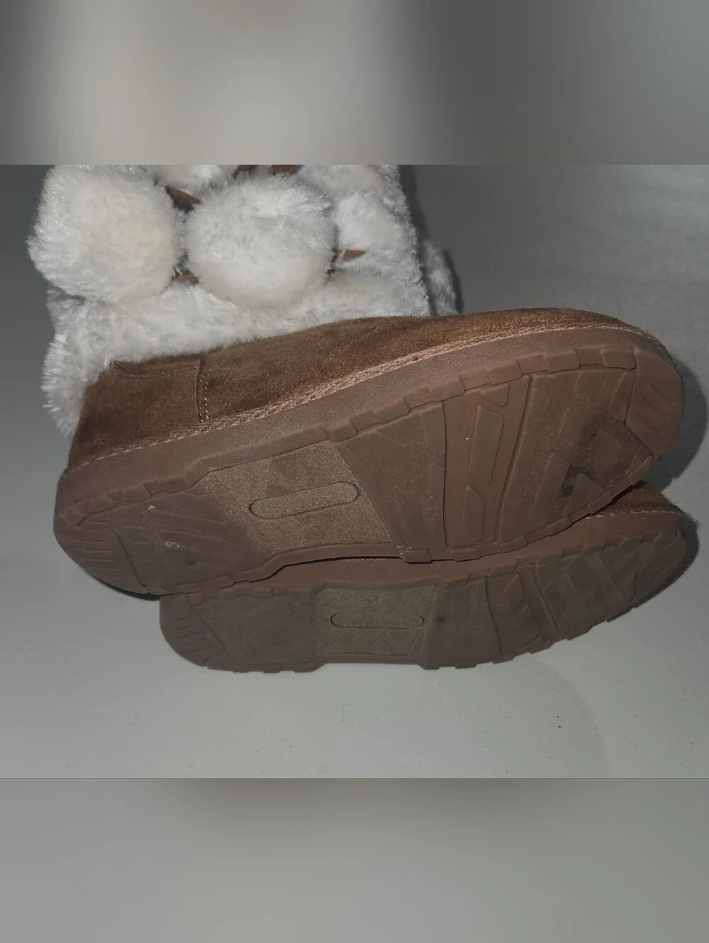 Kids Faux Fur Trim Brown Suede Winter Boots - Cream Fur Size 12 Toddler